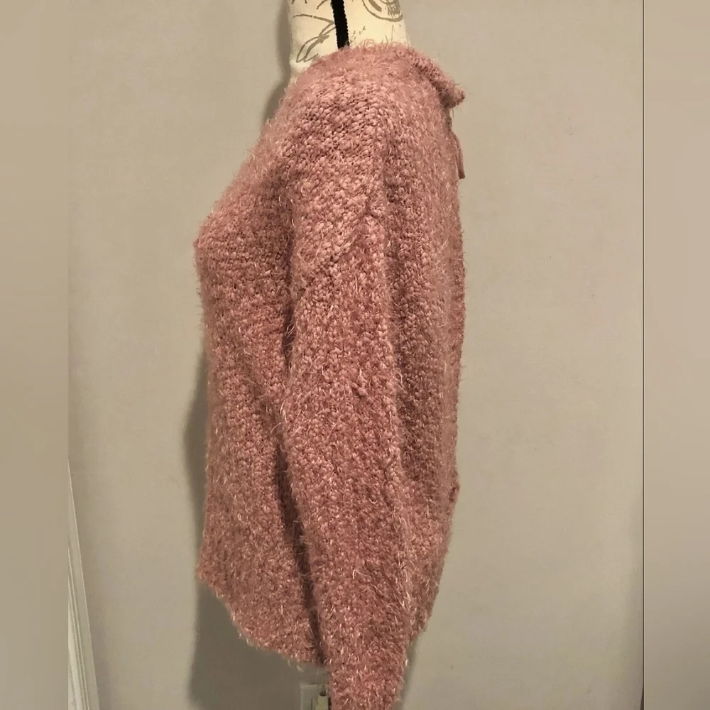Knox Rose Fuzzy Plush Fiber Faux Wrap Lace Sweater Pink Sz L - Picture 3 of 4